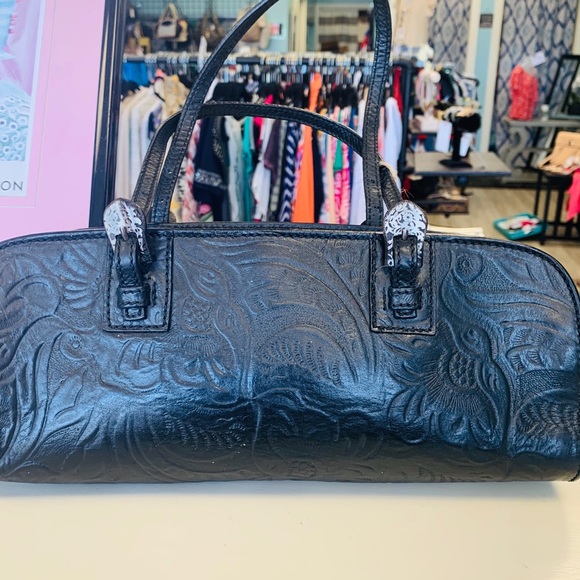 Fendi Handbags - FENDI Black Leather Top Handle Embossed Baguette